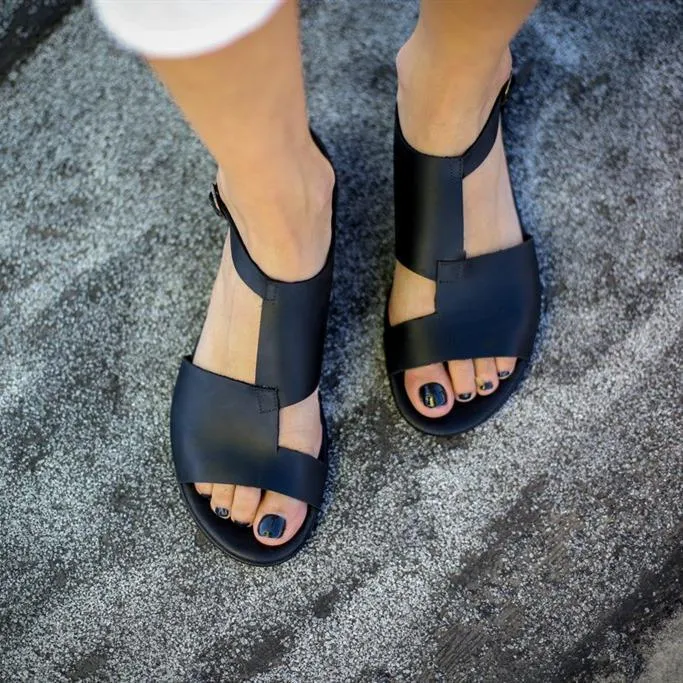 Creamtopmall Chic Black Artificial Leather Sandals