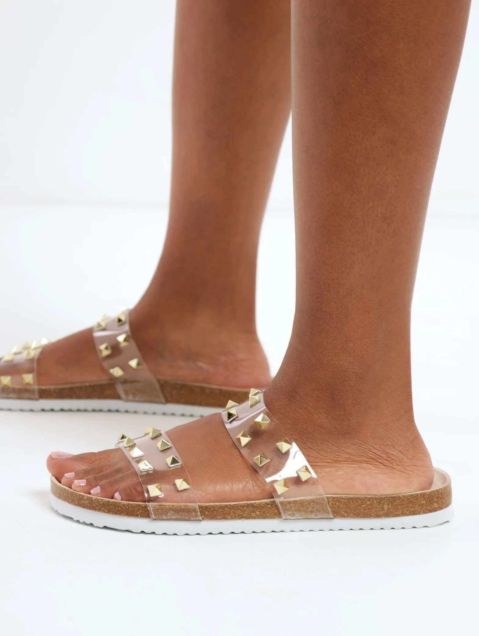 Cross Vinyl Double Strap Mule Sandal - Clear