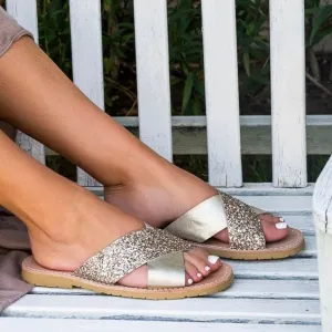 Crossover Slide in Champagne Glitter