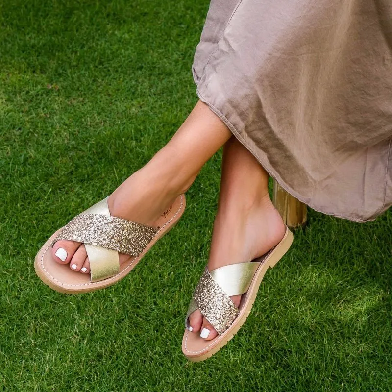 Crossover Slide in Champagne Glitter