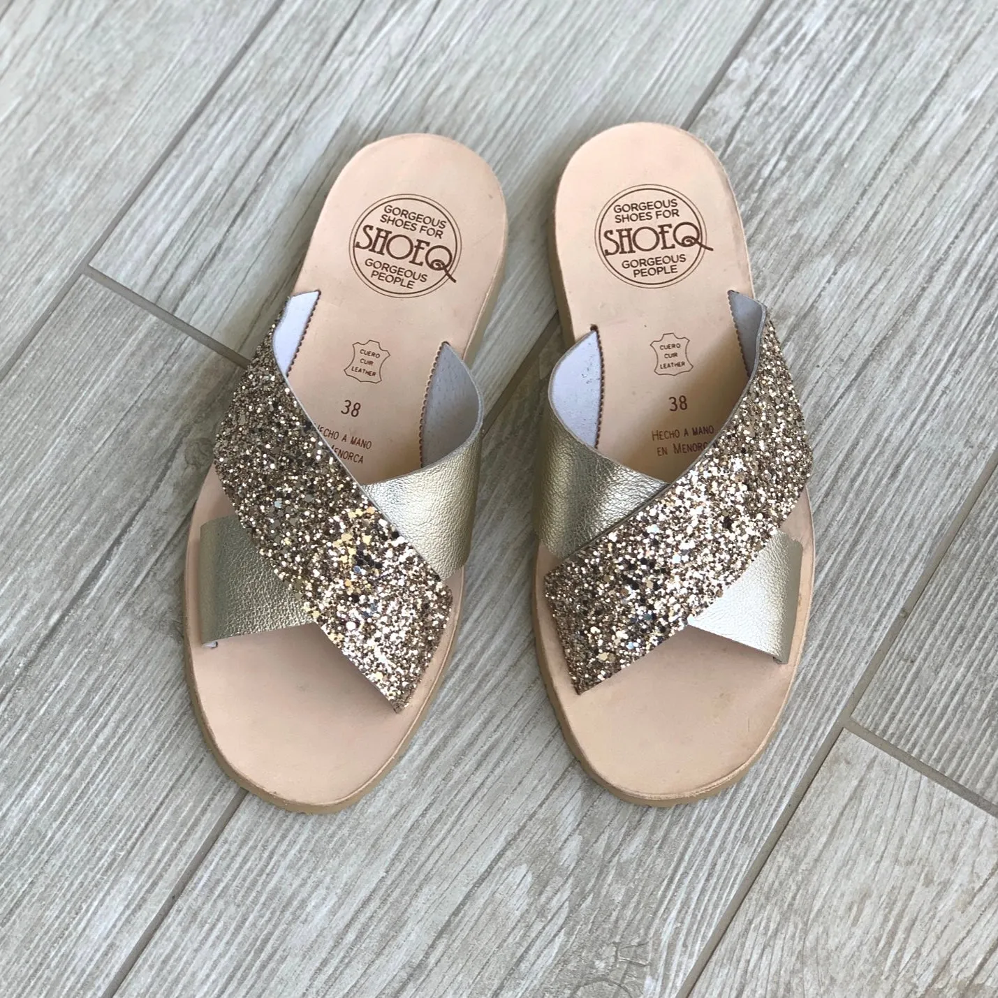 Crossover Slide in Champagne Glitter