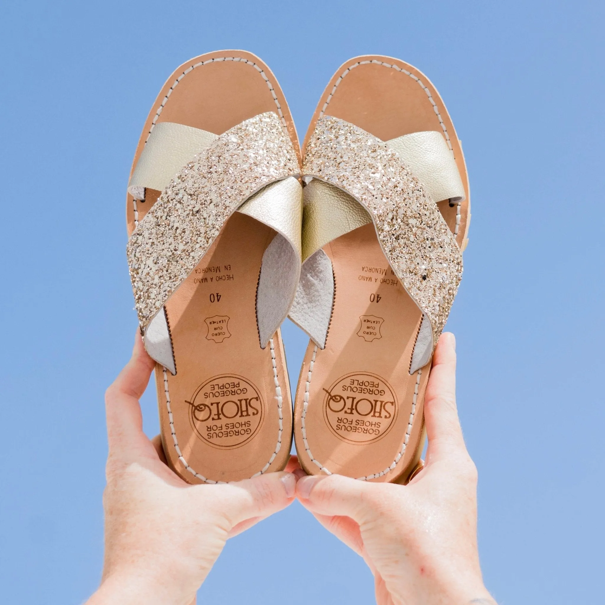 Crossover Slide in Champagne Glitter