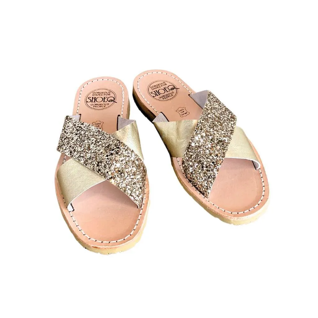 Crossover Slide in Champagne Glitter
