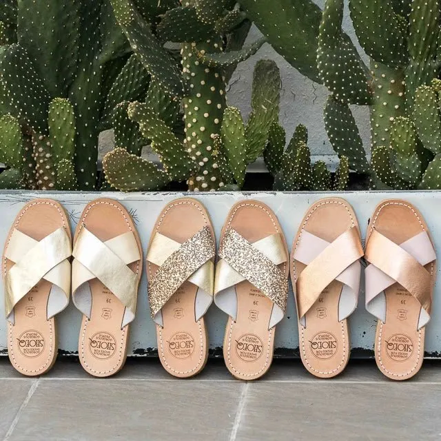 Crossover Slide in Champagne Glitter