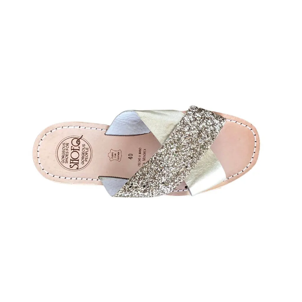 Crossover Slide in Champagne Glitter