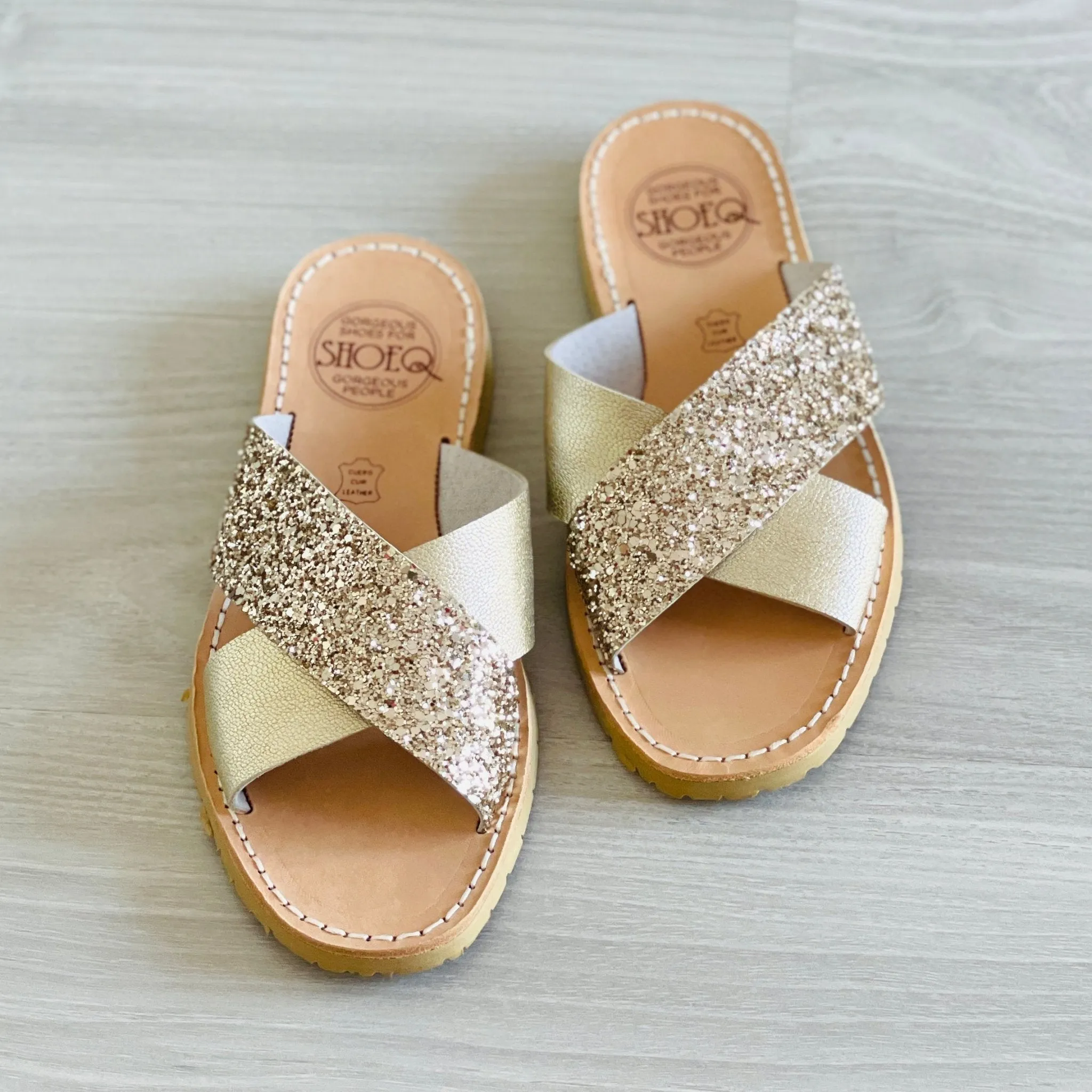 Crossover Slide in Champagne Glitter