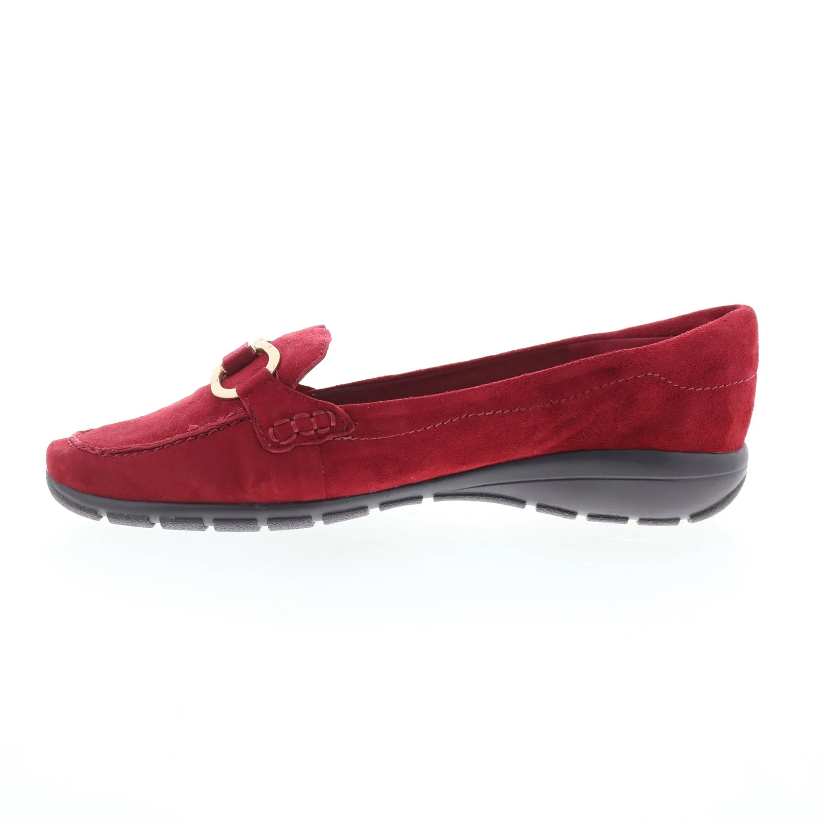 Easy Spirit Avienta SEAVIENTA Womens Red Extra Wide Suede Loafer Flats Shoes