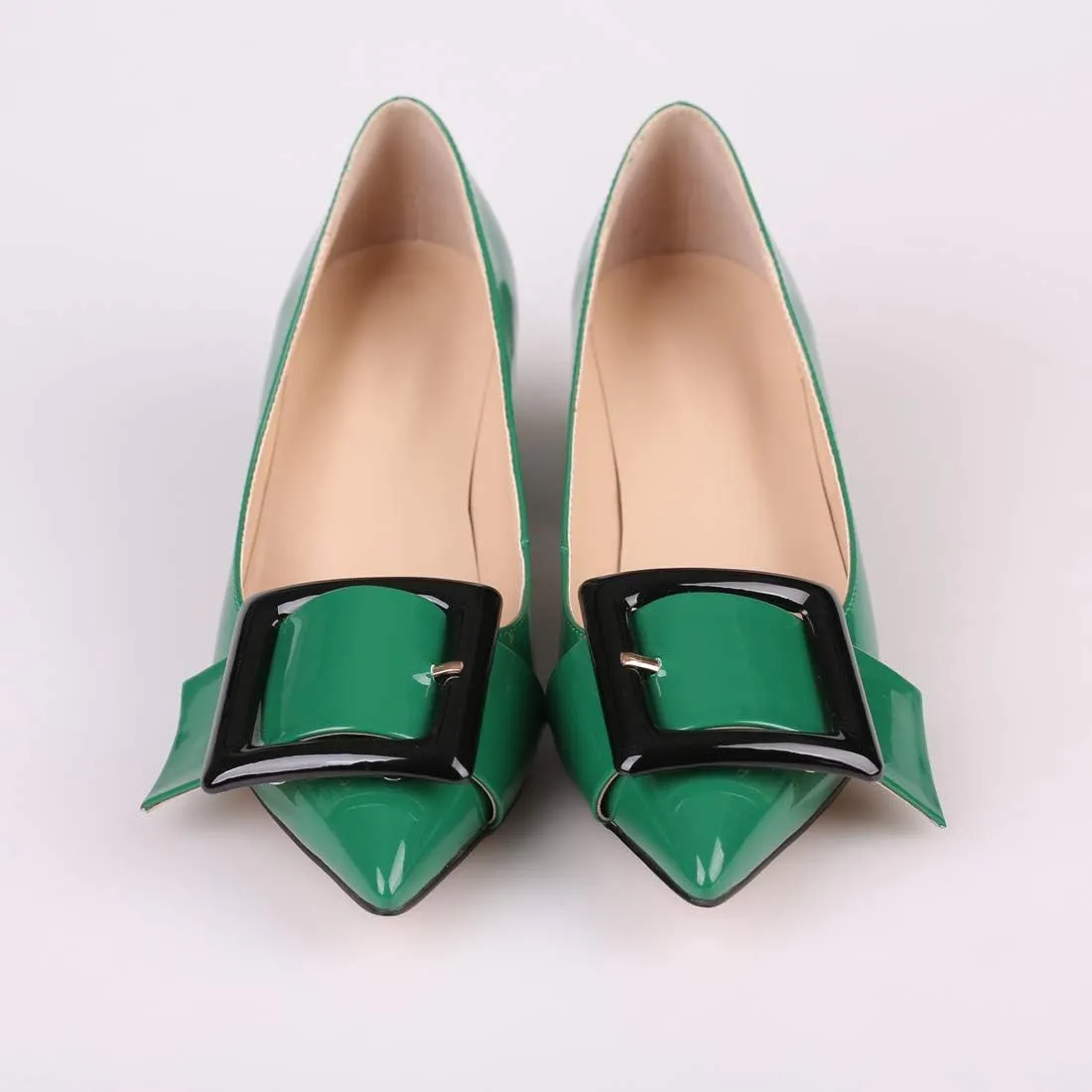 Eldof Pointed Toe Pumps,Classy 2 Inches Block Heel Chic Pumps, Confort Buckle Heel for Office Wedding Dress