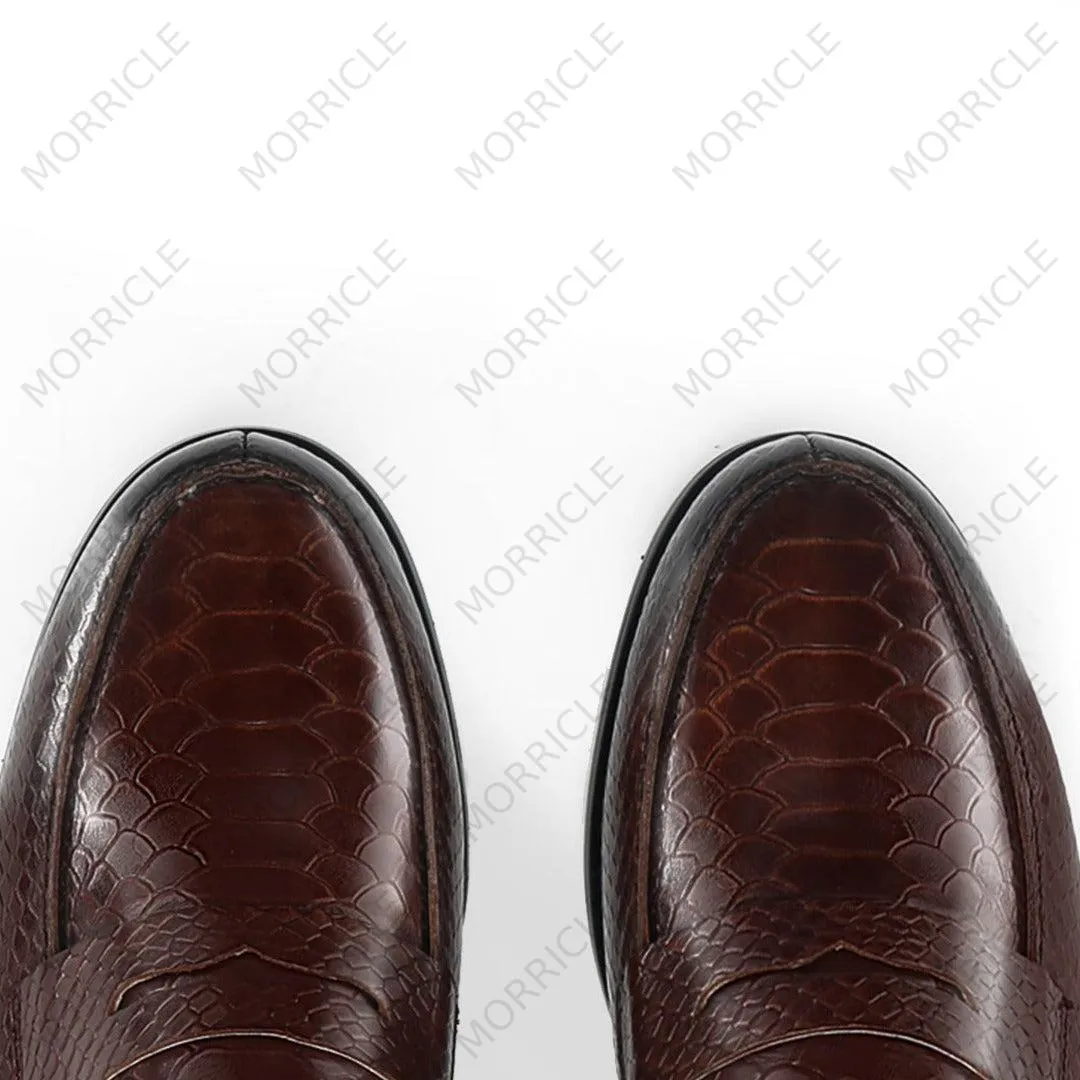 Exotic Embossed Crocodile Skin Penny Loafers