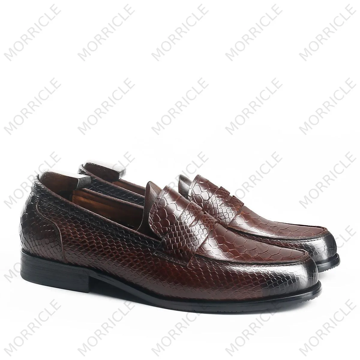 Exotic Embossed Crocodile Skin Penny Loafers