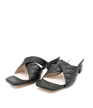 Fashionable Quilted Criss Cross Block Heel Mules