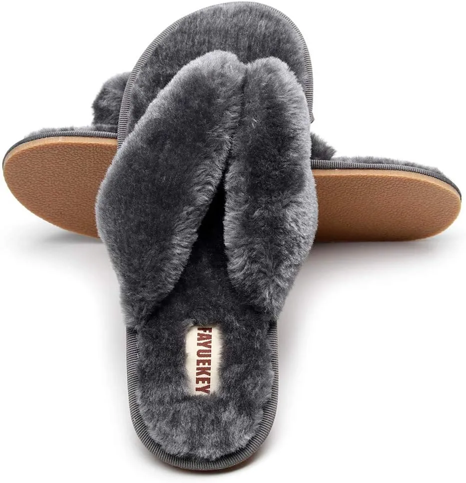FAYUEKEY Comfort Spa Flip Flops Thong Slide for Women Girls Sexy Fuzzy Bedroom House Slippers with Memory Foam