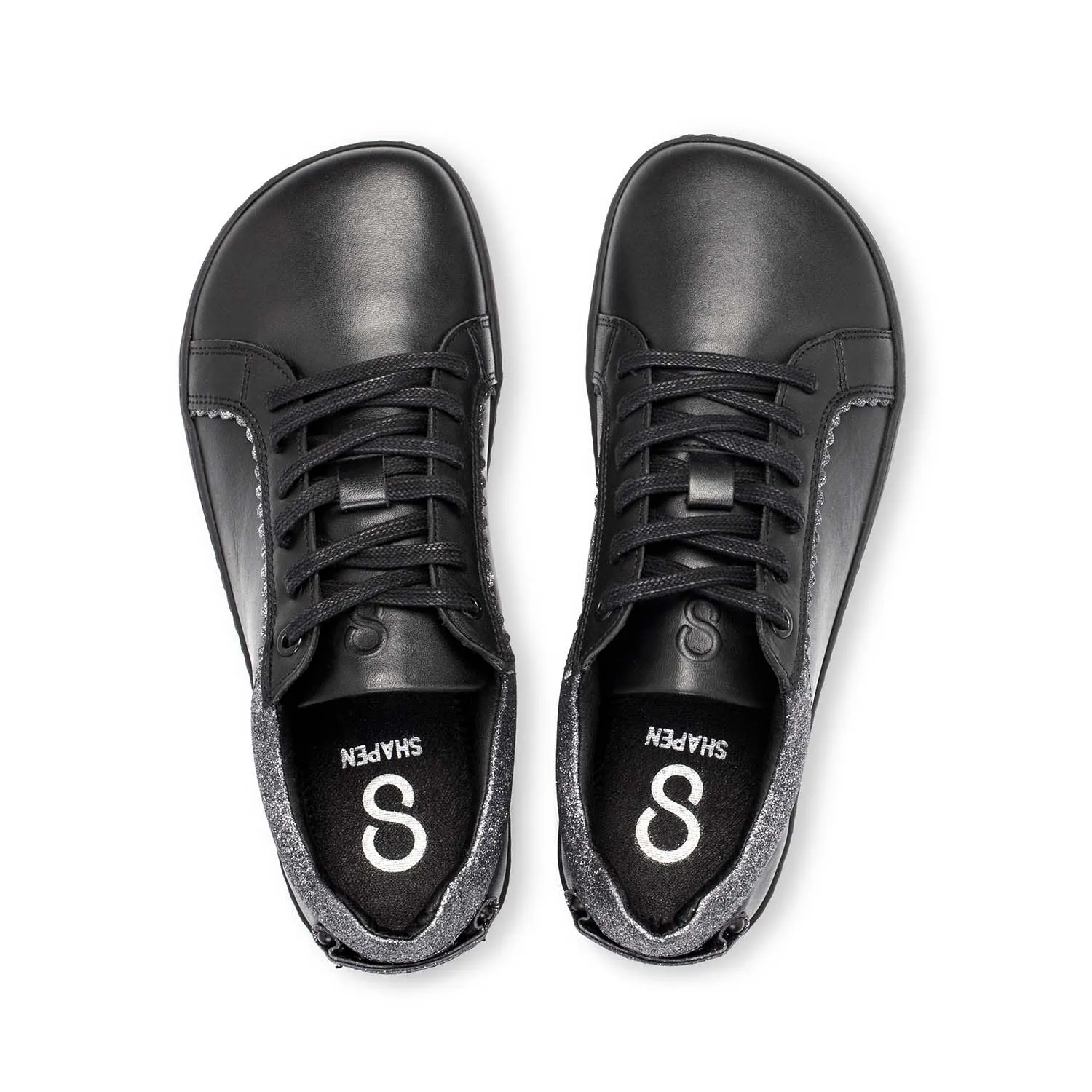 FEELIN Chic Black Glitter Leather barefoot sneakers
