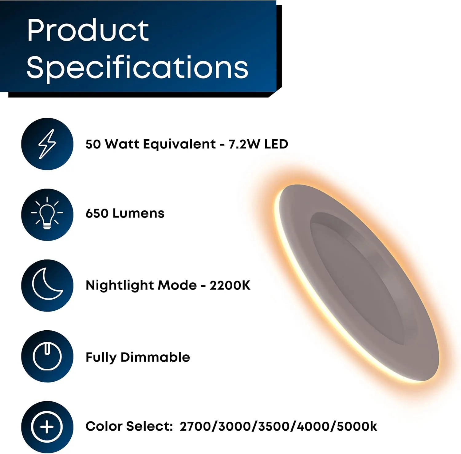 Feit Electric 4" LED Recessed Downlight with Night Light Mode, 50W Equivalent, Dimmable, 5CCT Selectable White, 90 CRI, 650 Lumens, 45 Year Lifetime, 4 Pack, LEDR4/NL/5CCTCA/4