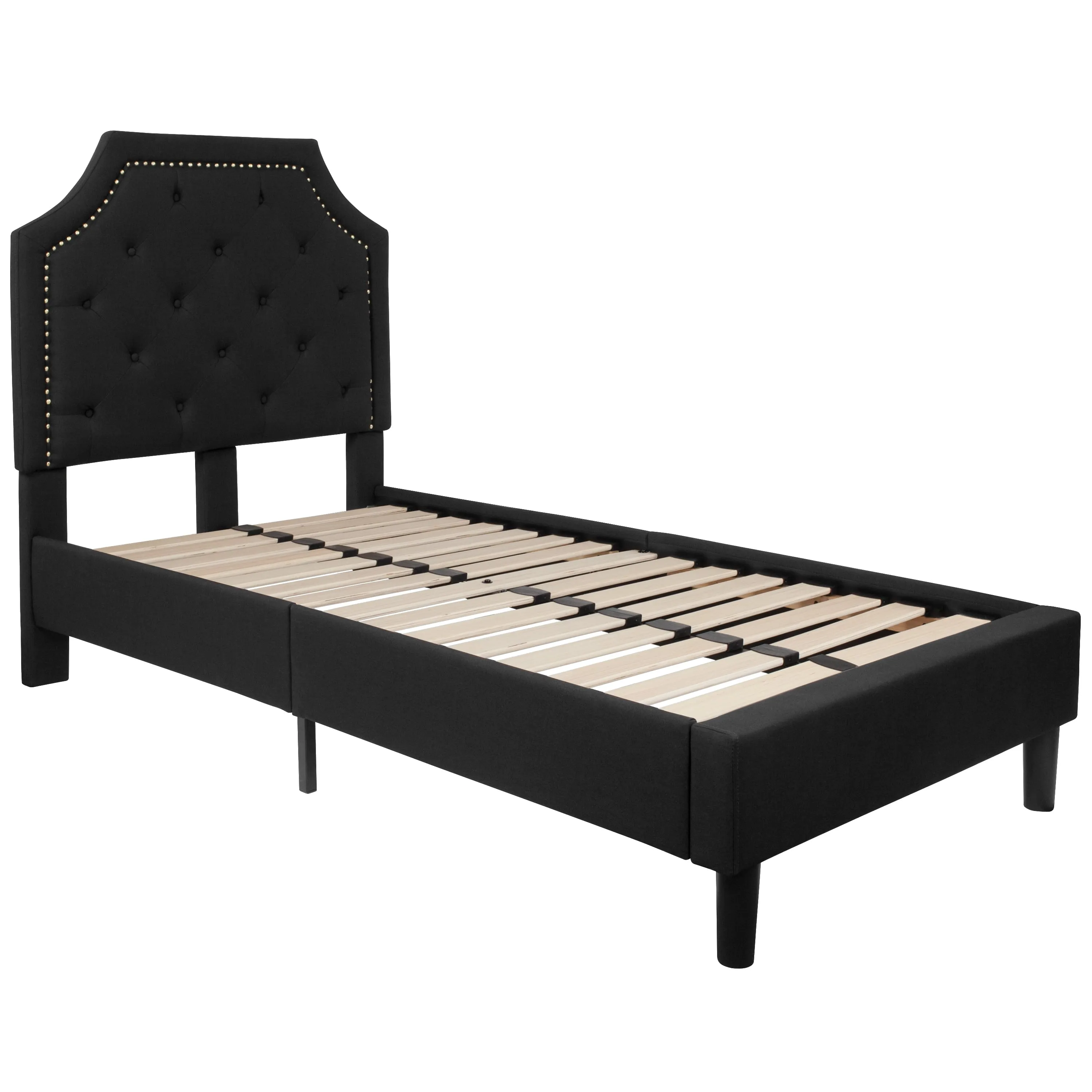 Flash Furniture Brighton Twin Size Tufted Upholstered Platform Bed in Black Fabric