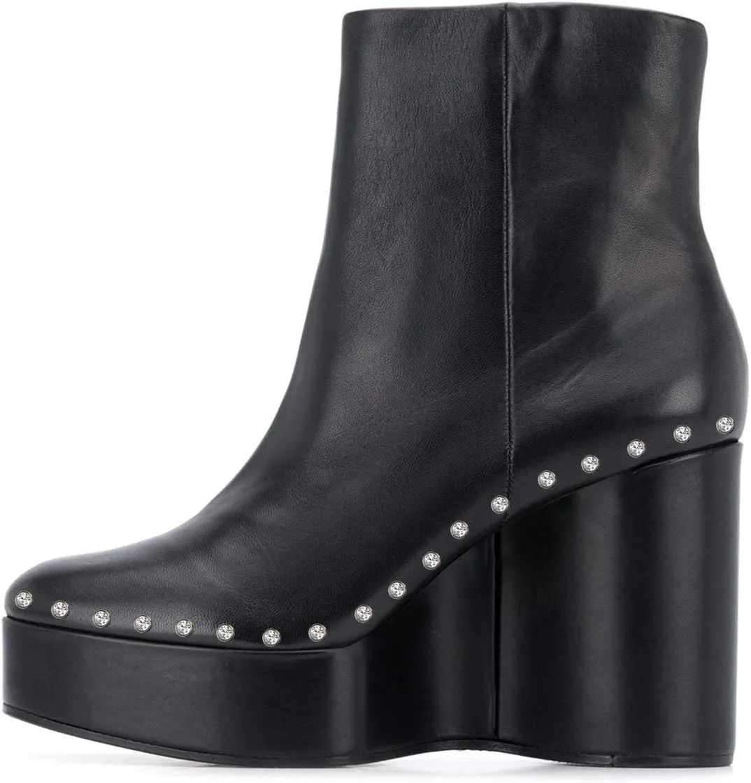 FSJ Women Stylish Studded Rhinestones Ankle Booties Platform Wedge High Heels Closed Toe Short Boots With Side Zipper Ladies Dress Party Shoes Size 4-15 US
