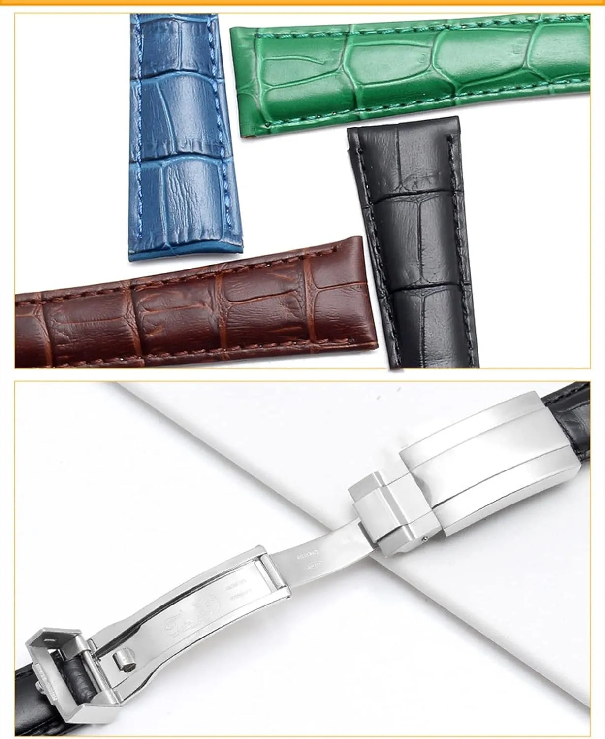 Genuine Leather Strap For Rolex Water Ghost Daytona Yacht Logtype Green Leather Bracelet 20mm Butterfly Buckle Watch Band