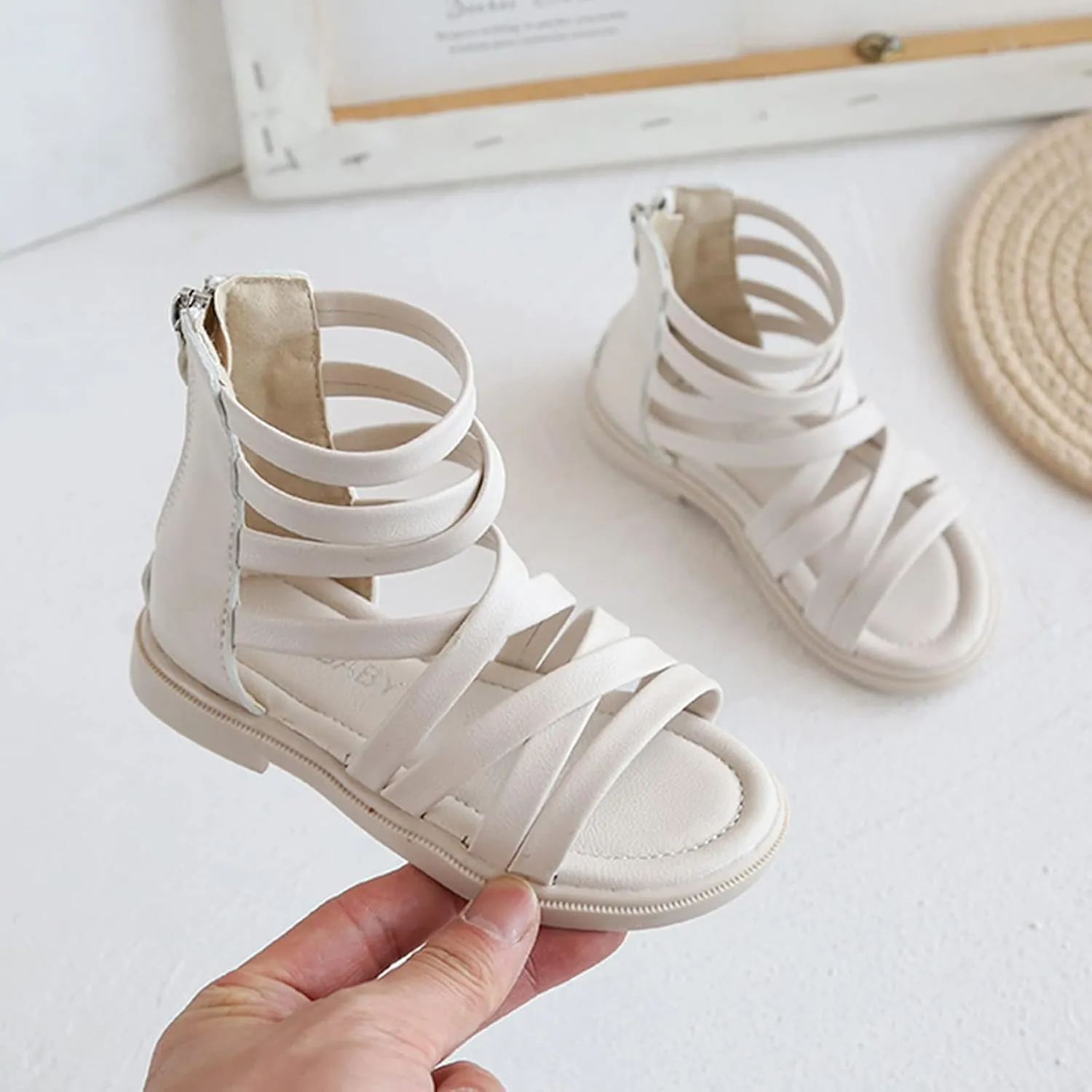 Girls Kids Rubber Sole Ankle Gl𝐚diator Sandals Breathable Cool Slip On Soft Summer Shoes Baby Toddler Light Comfy Shoes