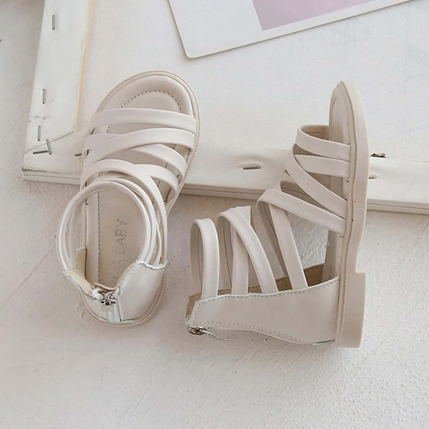 Girls Kids Rubber Sole Ankle Gl𝐚diator Sandals Breathable Cool Slip On Soft Summer Shoes Baby Toddler Light Comfy Shoes