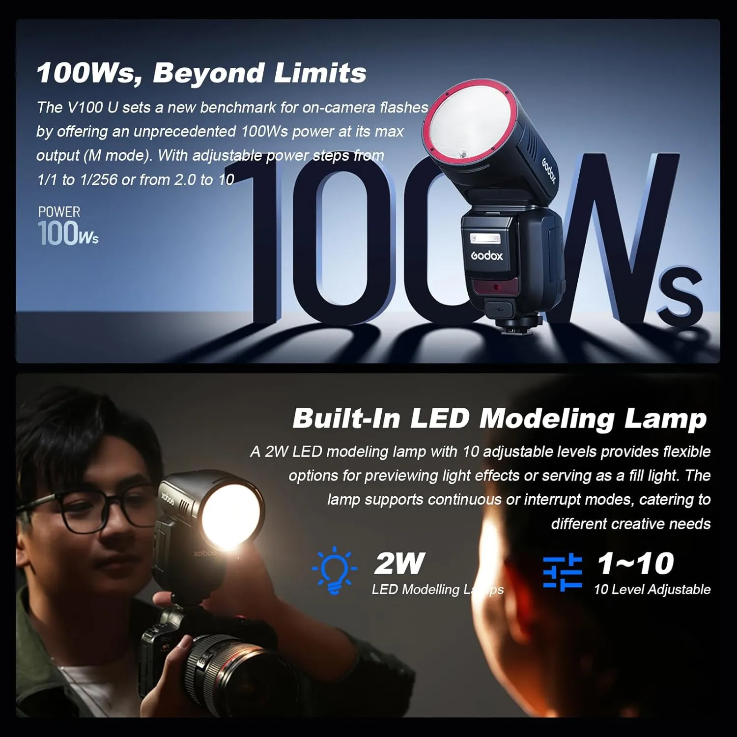 GODOX V100N U Flash V100-N USA 100w Round Head Touch Screen Flash for Nikon,2.4G Wireless with External Flash and Global Shutter Flash Sync 1/80000s,Built-in Lithium Battery(USA Version)