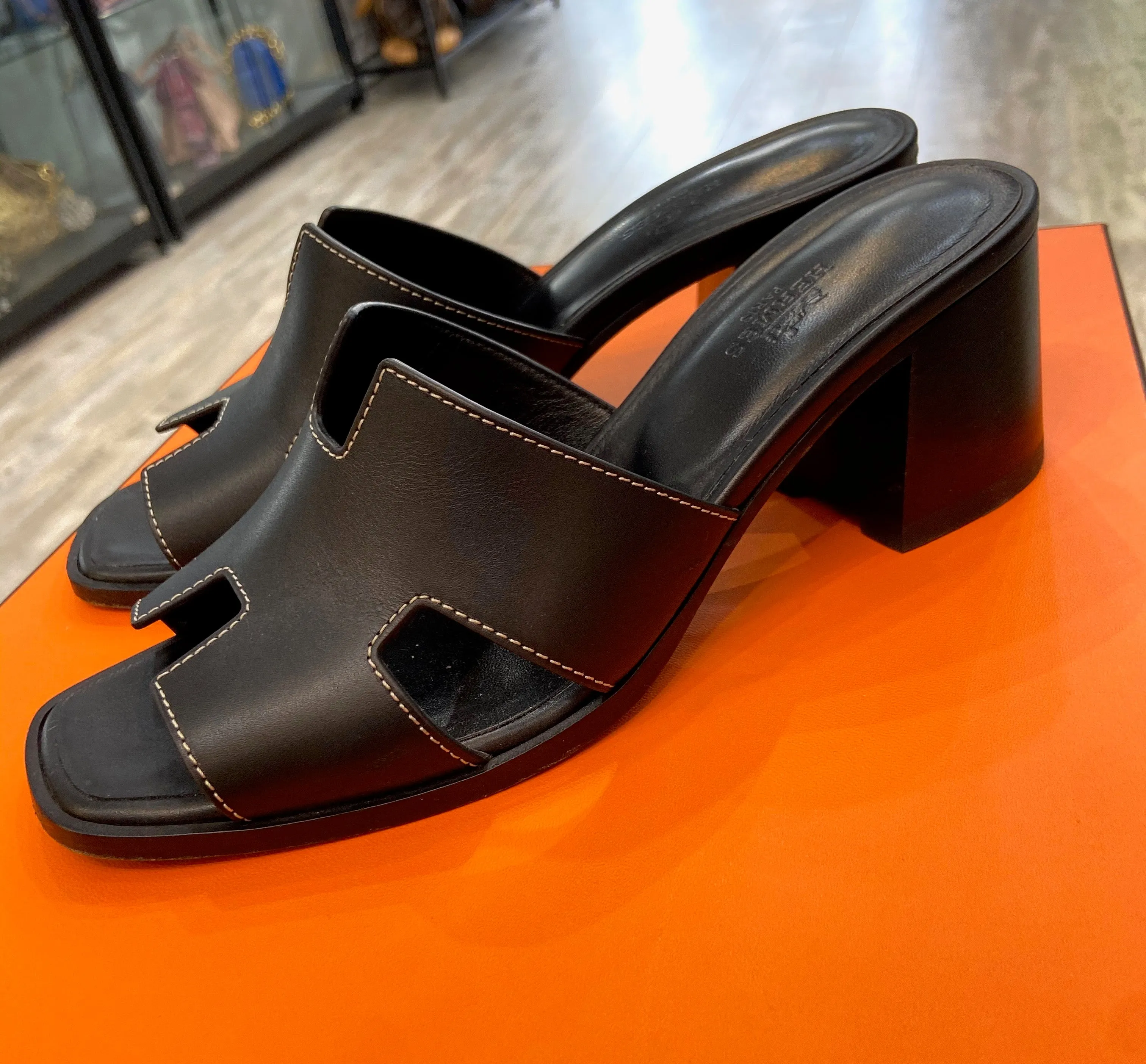 HERMÈS HELIA 60 CALFSKIN LEATHER MULE SANDALS