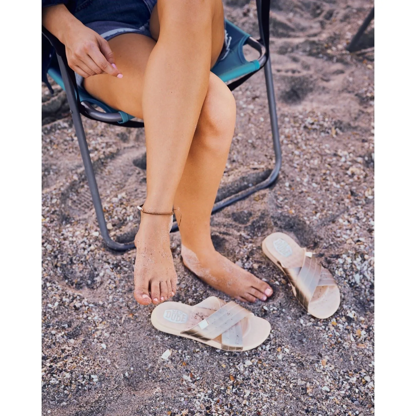 HEYDUDE Christi Slide Distressed Polyurethane Women's Metallic Sandals