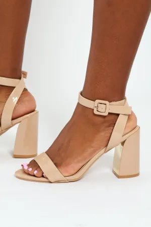 Hi Block Patent Mule Heel With Ankle Buckle - Off White