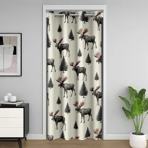 Homewish Wild Moose Doorway Curtain Privacy,Jungle Gray Pine Trees Decor Door Curtain for Kids Teens Adults,Lodge Cabin Jungle Animals Deer Antlers Door Drape for Clost Door,1 Panel 34" W X 80" L