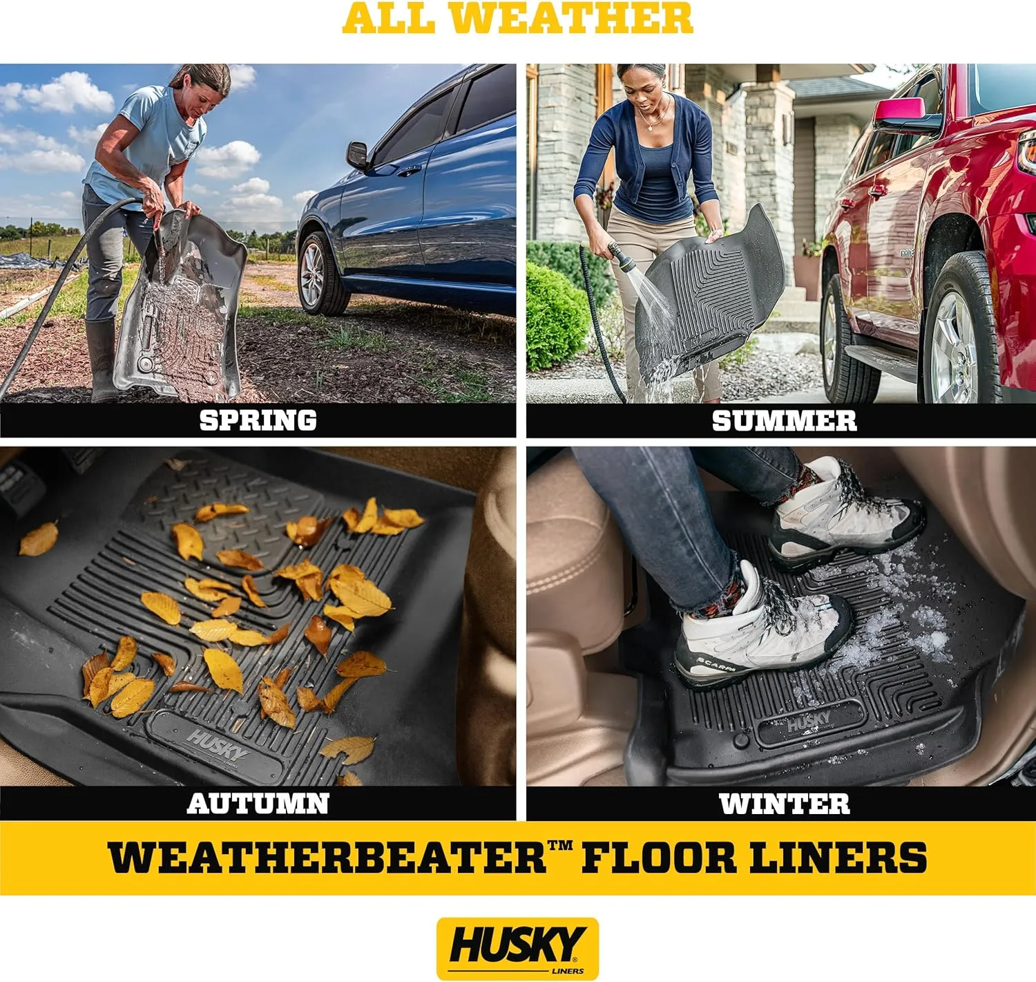 Husky Liners Weatherbeater Floor Mats | Fits 2016-2023 Toyota Tacoma, Double Cab | 2nd Row, 1-pc Black - 14951