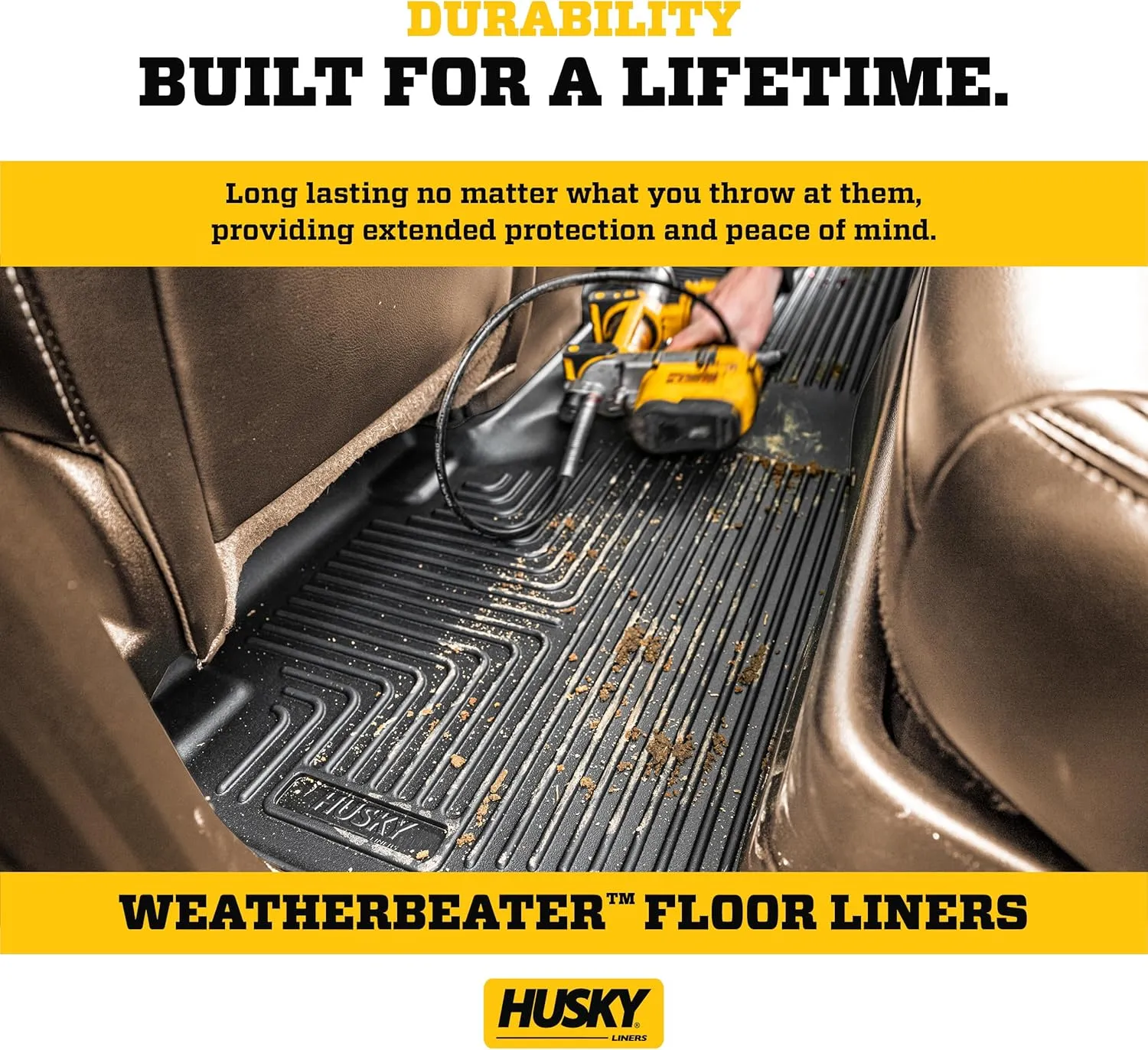 Husky Liners Weatherbeater Floor Mats | Fits 2016-2023 Toyota Tacoma, Double Cab | 2nd Row, 1-pc Black - 14951