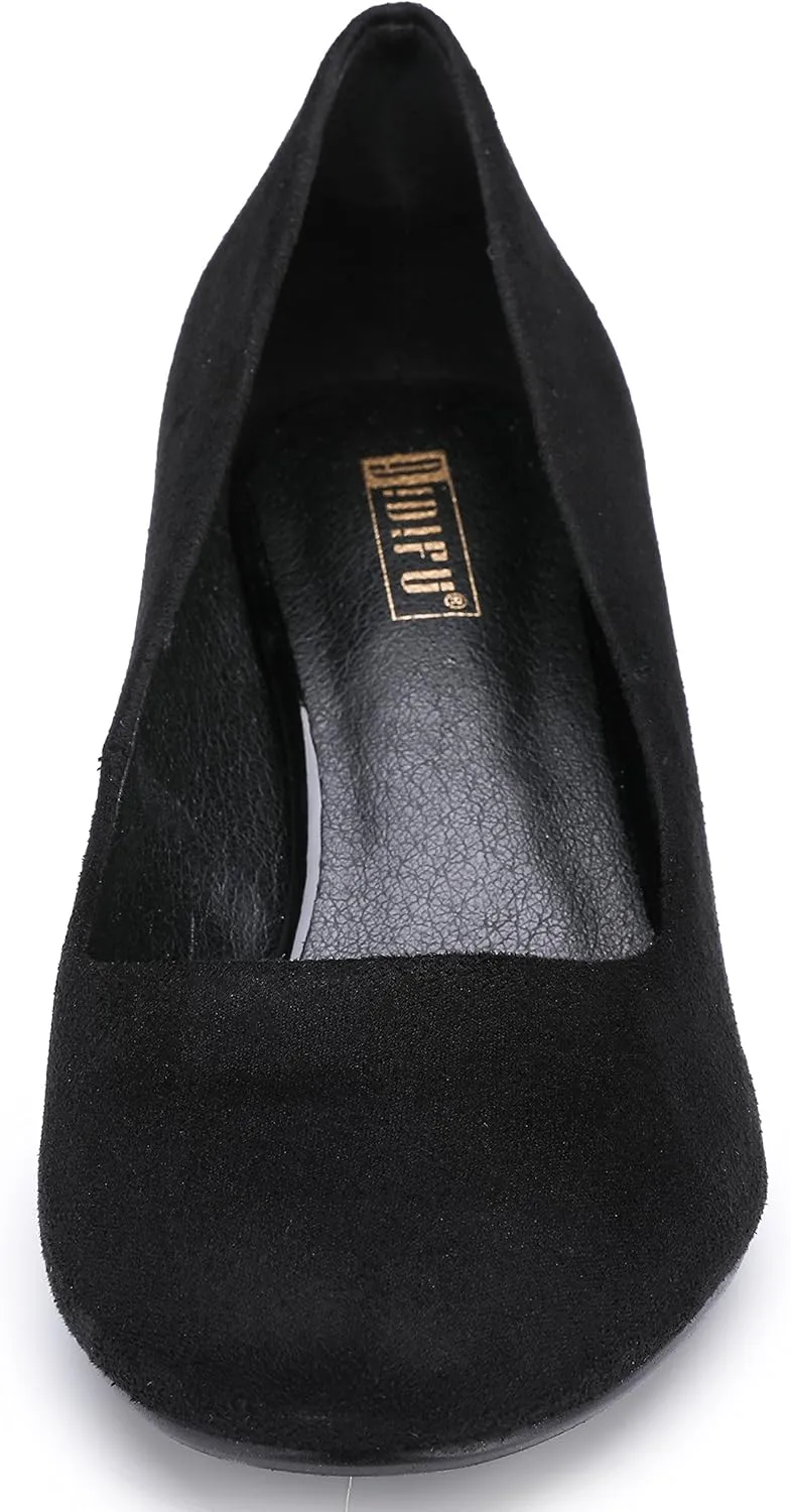 IDIFU Women's Classic Low Heels Dress Pumps 2 Inch Kitten Heel Round Toe Office Wedding Shoes