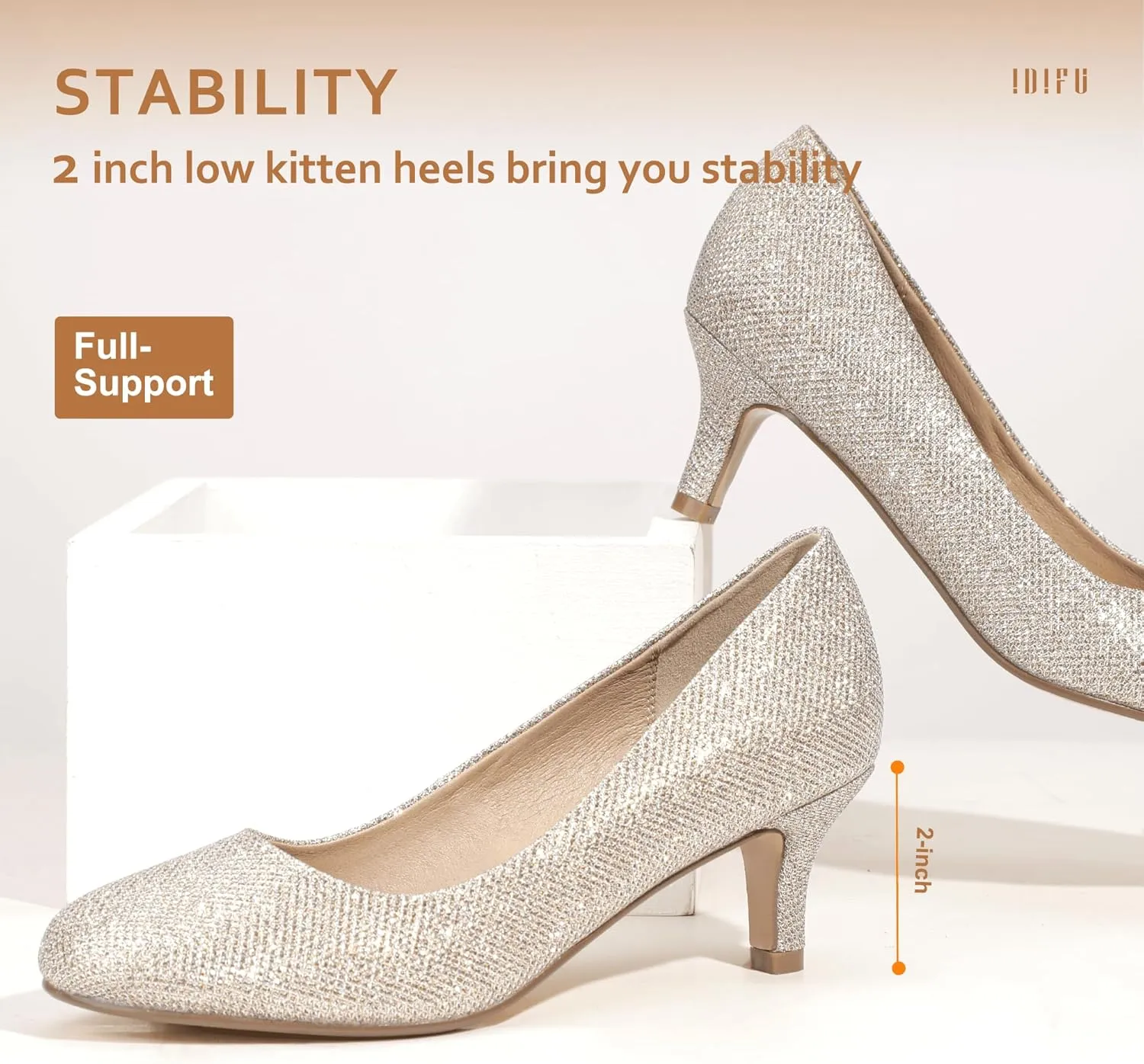 IDIFU Women's Classic Low Heels Dress Pumps 2 Inch Kitten Heel Round Toe Office Wedding Shoes