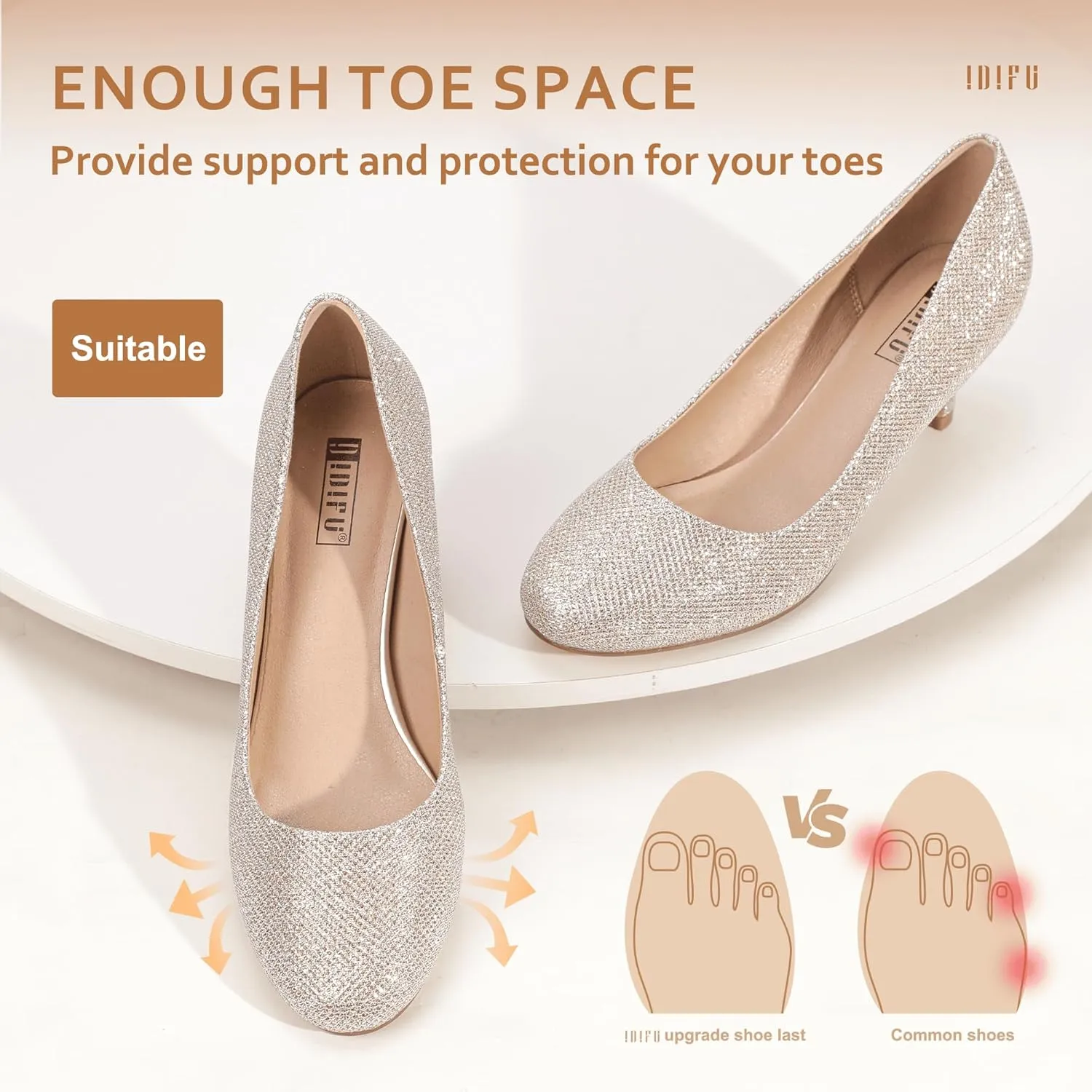 IDIFU Women's Classic Low Heels Dress Pumps 2 Inch Kitten Heel Round Toe Office Wedding Shoes