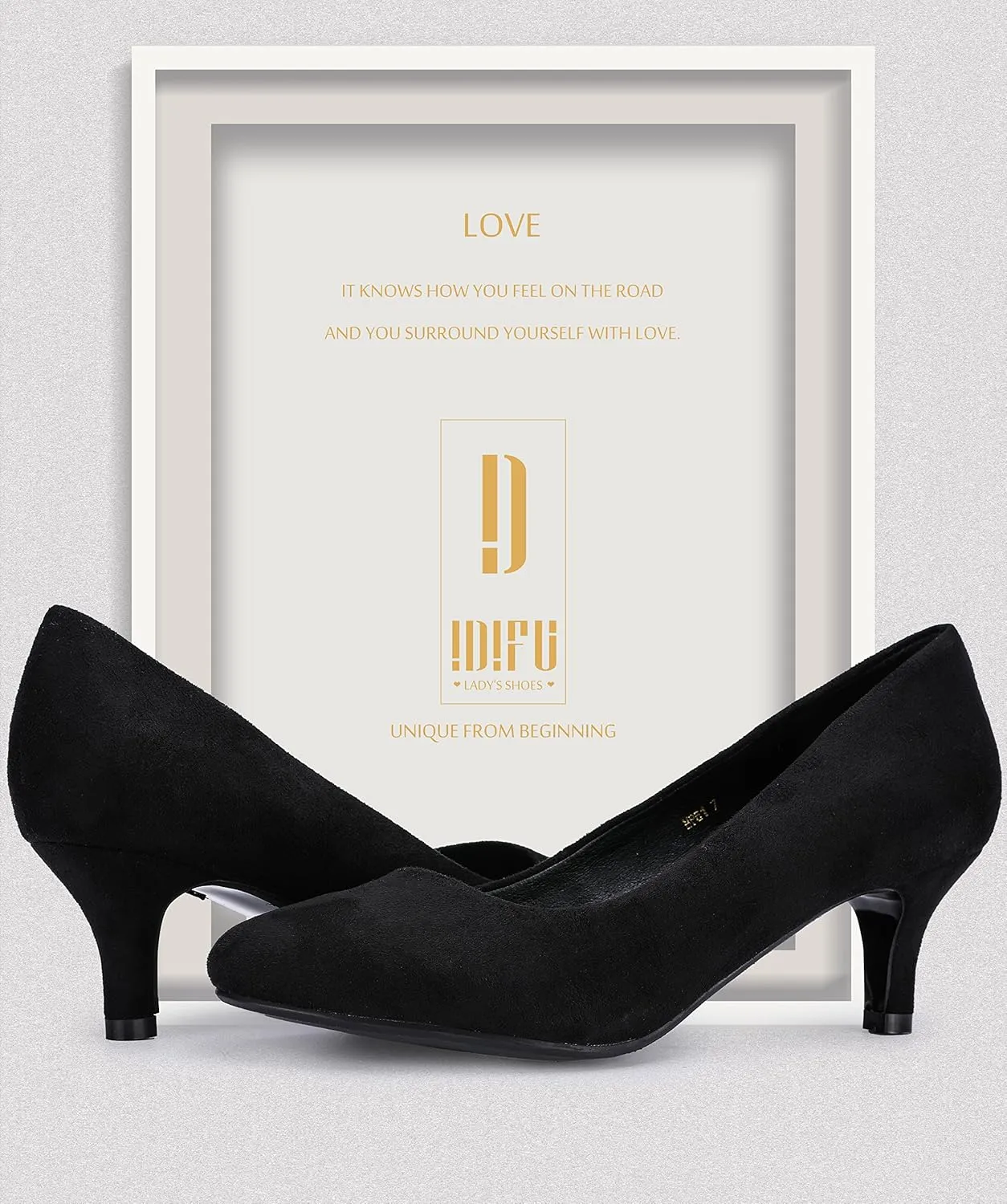 IDIFU Women's Classic Low Heels Dress Pumps 2 Inch Kitten Heel Round Toe Office Wedding Shoes