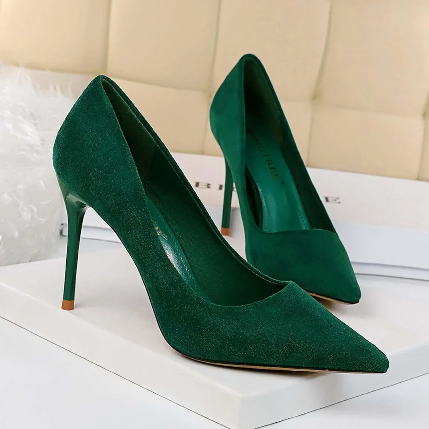 JOEupin Women's Classic 90mm High Heel Pumps Pointed Toe Office Work Dress Shoes