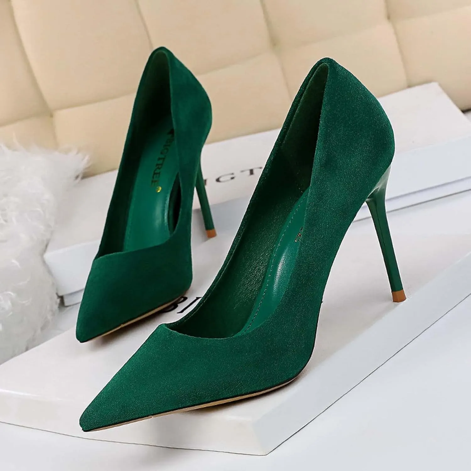 JOEupin Women's Classic 90mm High Heel Pumps Pointed Toe Office Work Dress Shoes