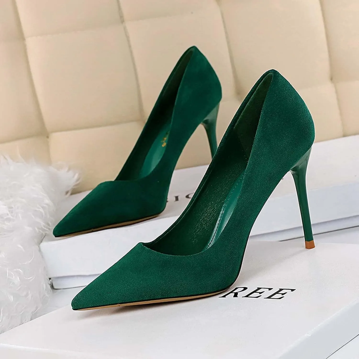 JOEupin Women's Classic 90mm High Heel Pumps Pointed Toe Office Work Dress Shoes