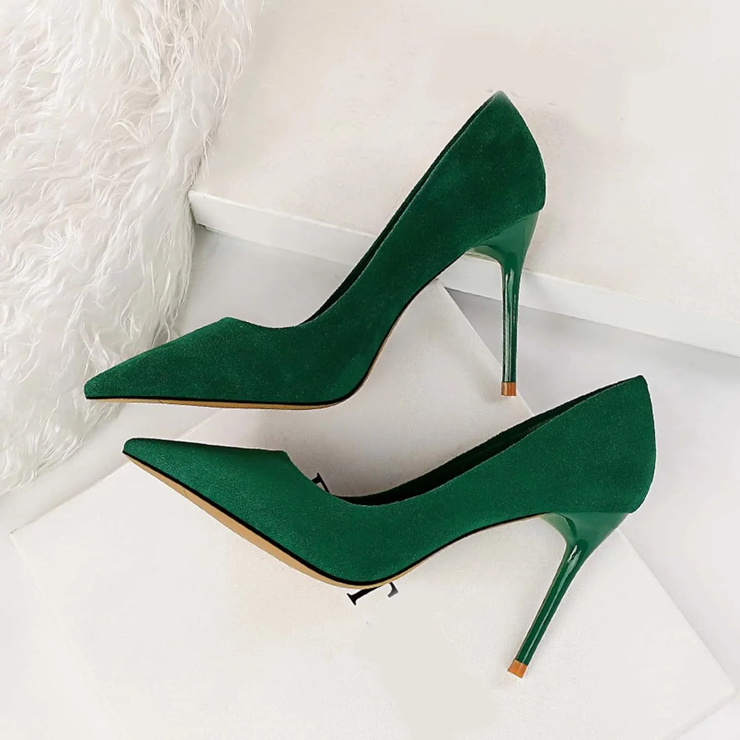 JOEupin Women's Classic 90mm High Heel Pumps Pointed Toe Office Work Dress Shoes