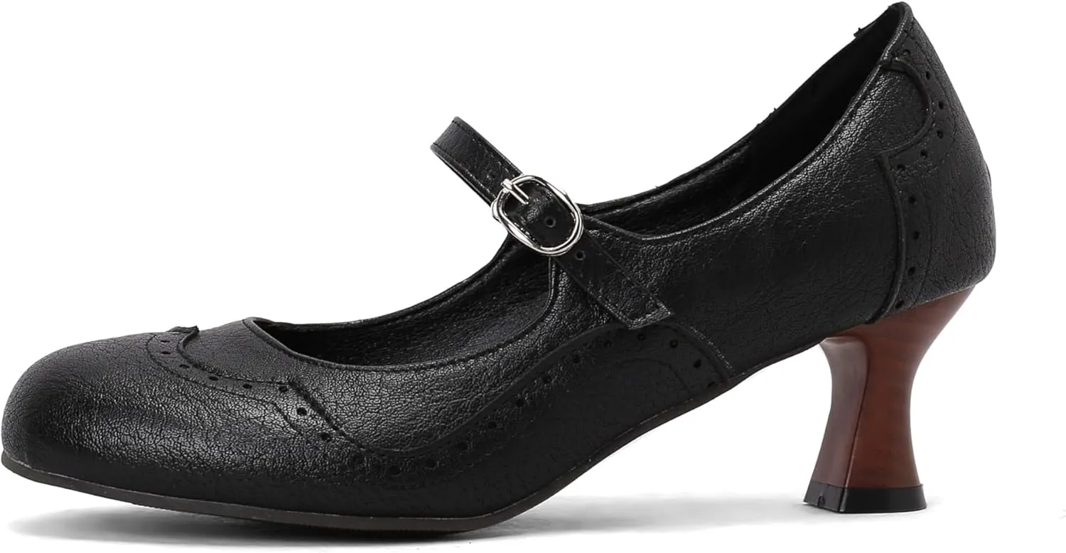KAGAA Round Toe Buckle Strap Spike Heel with mid Heel 6 cm Handmade Pumps for Women ka38-4ss