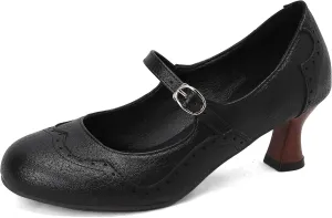 KAGAA Round Toe Buckle Strap Spike Heel with mid Heel 6 cm Handmade Pumps for Women ka38-4ss