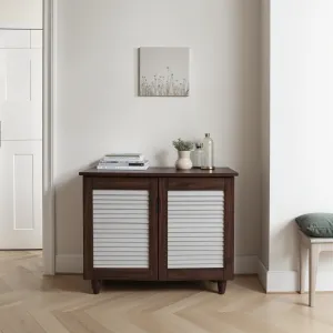 Kaira 2 Door Shoe Rack in Walnut & White Colour
