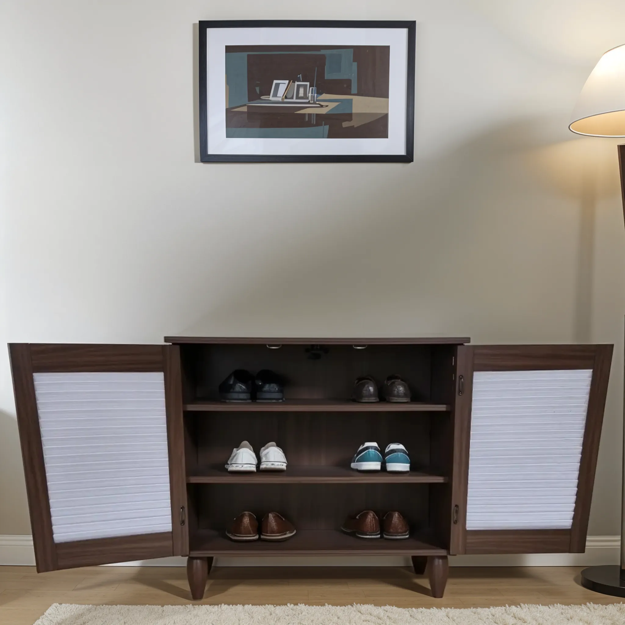 Kaira 2 Door Shoe Rack in Walnut & White Colour