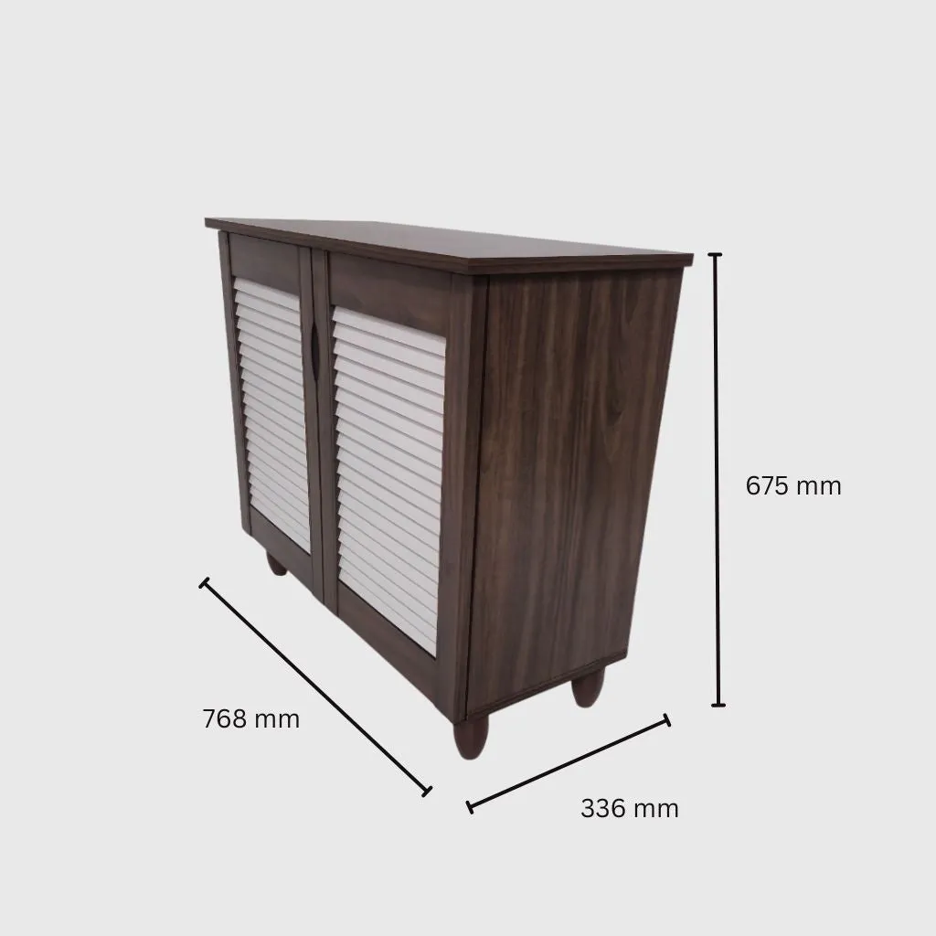 Kaira 2 Door Shoe Rack in Walnut & White Colour