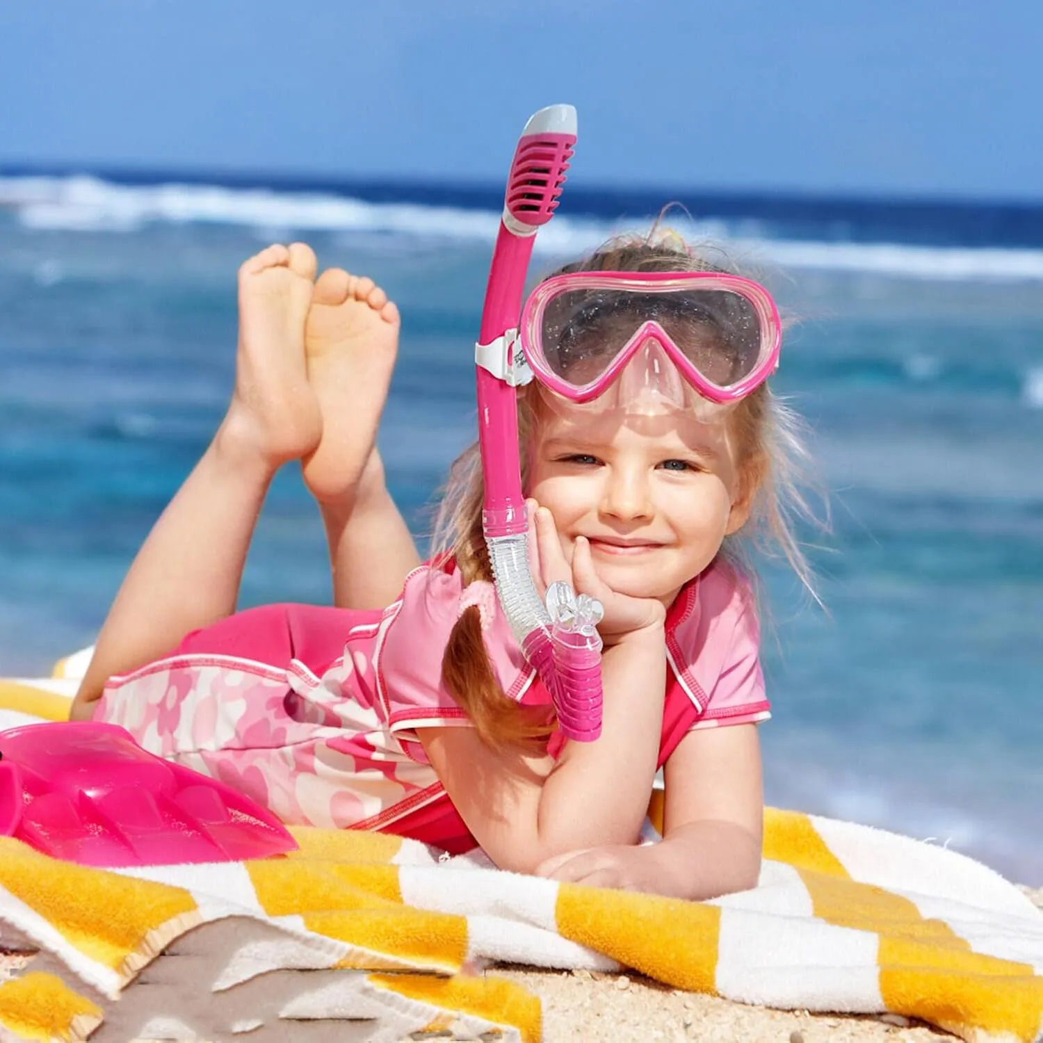 Kids Snorkel Swim Mask, Child Diving Mask Anti-Fog Swim Goggles with Nose Cover for Snorkeling Diving Swimming