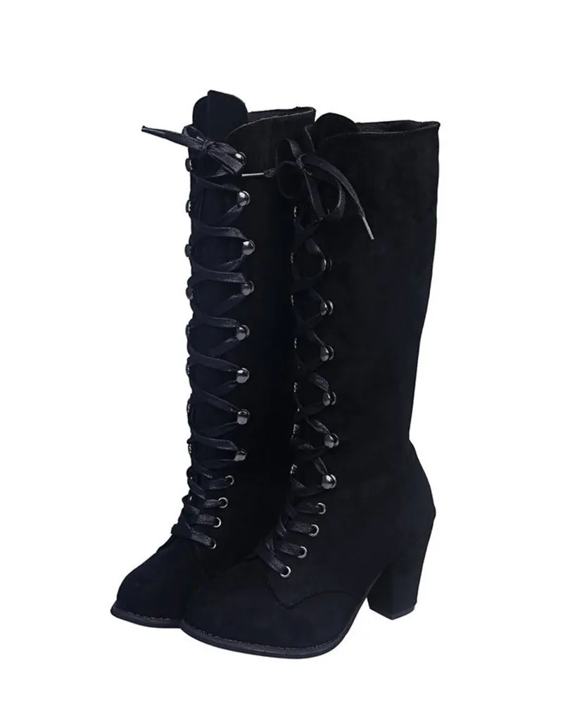 Lace up Chunky Heel Boots