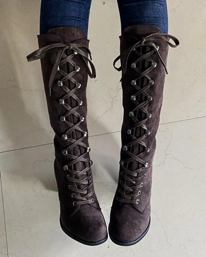Lace up Chunky Heel Boots