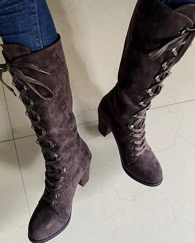 Lace up Chunky Heel Boots