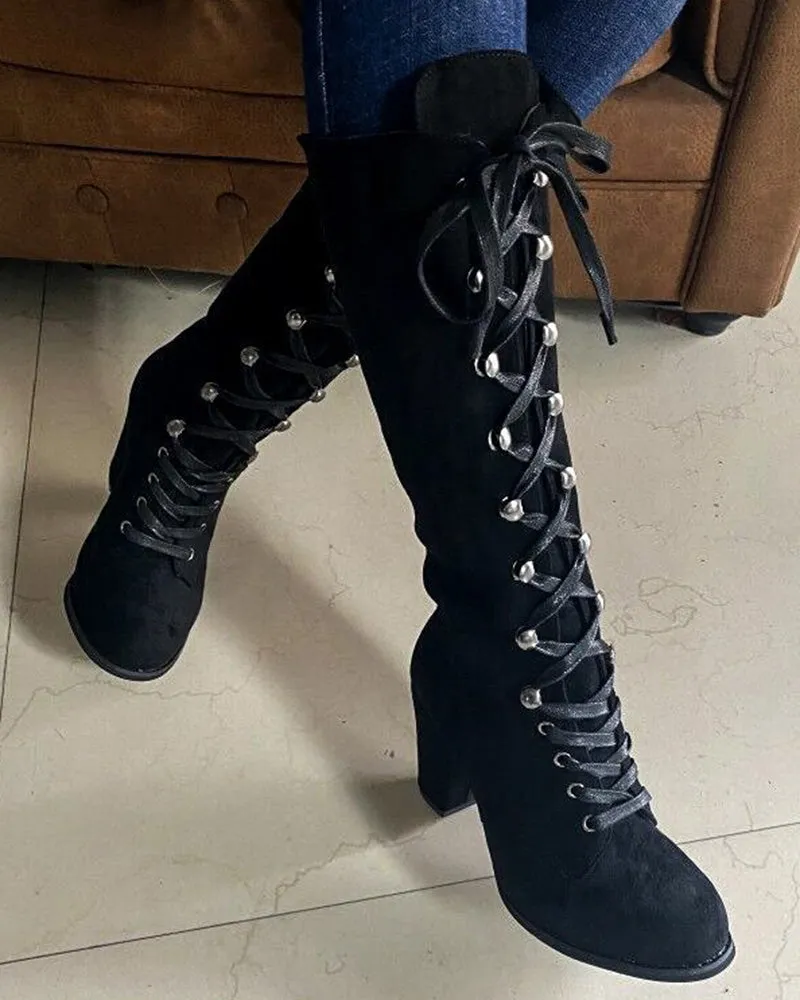 Lace up Chunky Heel Boots