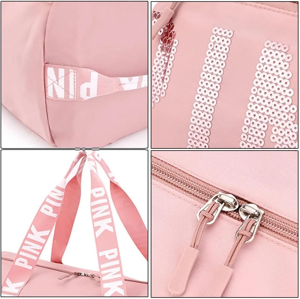 Large Duffle Bag For Women, Sports Duffel Bag for Gym with Wet Pocket & Shoe Compartment, Overnight Weekender Travel Bag (PINK)