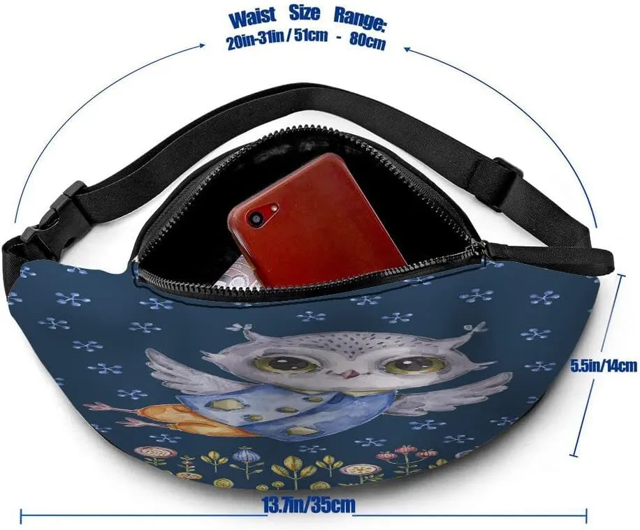 Leisure Sports Crossbody Fanny Pack Waist Bag For Women Men Cute Owl Flying Flower Floral Woodland Leaf Grass Wallets Belt Bag With Earphone Jack Zipper Bag Phone Bag For Outdoor